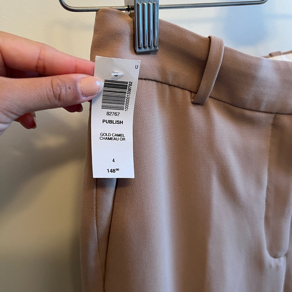 Aritzia Publish Pants in Gold Camel, Crepette Material